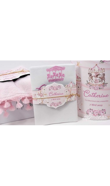 Trusou botez fetita tematic si personalizat cu ponei Pink Carousel 8